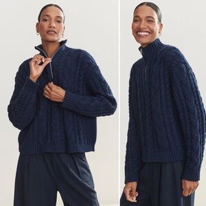 JENNI KAYNE Cotton Cable 1/2 Zip Sweater Navy Medium $395